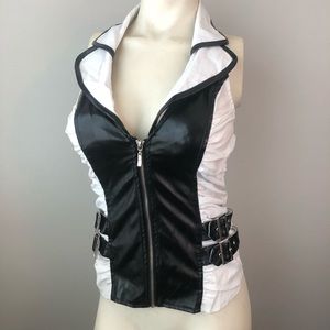 Sexy bondage inspired zip up halter faux leather